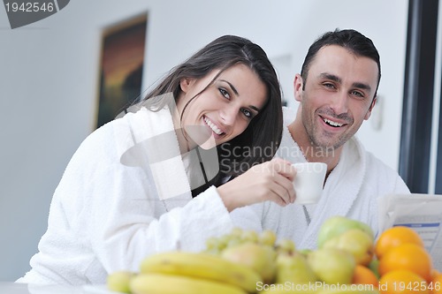 Image of young couple have fun in modern kitchen