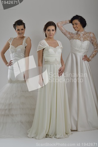 Image of portrait of a three beautiful woman in wedding dress