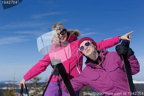 Image of winter season fun with group of girls