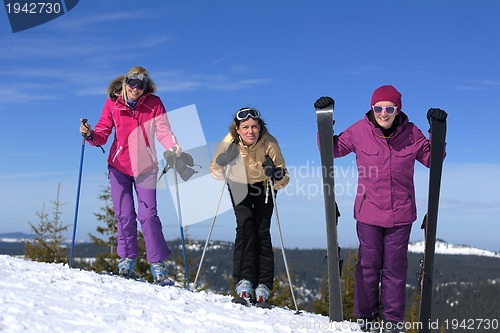 Image of winter season fun with group of girls