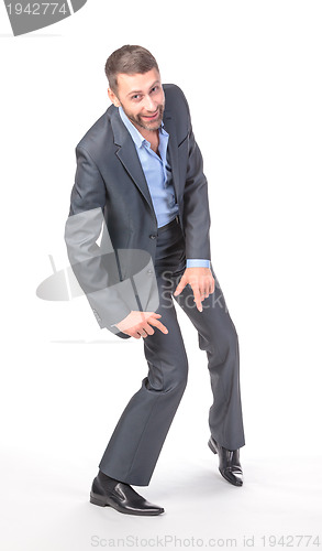 Image of Full length portrait of cheerful business man