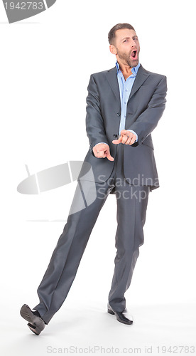 Image of Full length portrait of cheerful business man