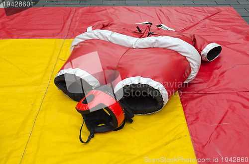 Image of sumo wrestler costume suit and helmet 