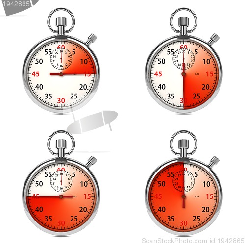 Image of Stopwatch - Red Timers. Set on White.