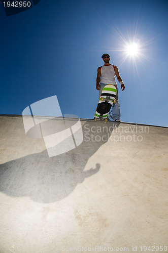 Image of Skateboarder in a concrete pool 
