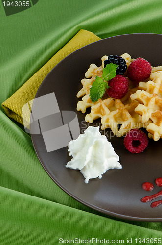 Image of Tasty waffle with fruits 