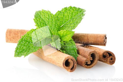 Image of Cinnamon sticks and mint leaves