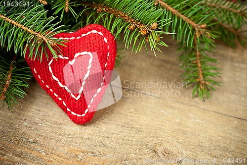 Image of christmas fir tree with handmade decoration 