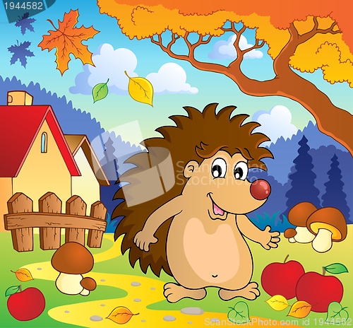 Image of Autumn scene with hedgehog 1