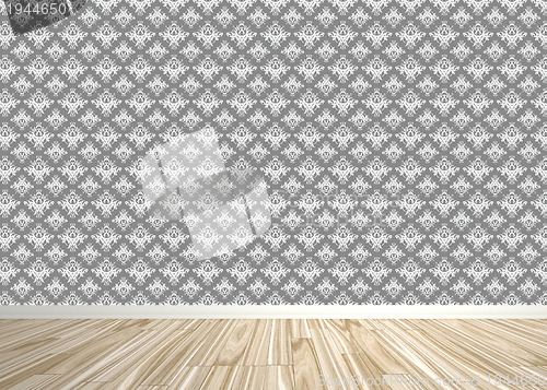 Image of Damask Wallpapered Room Interior