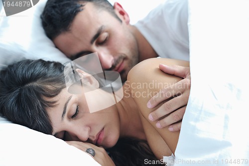 Image of young couple have good time in their bedroom