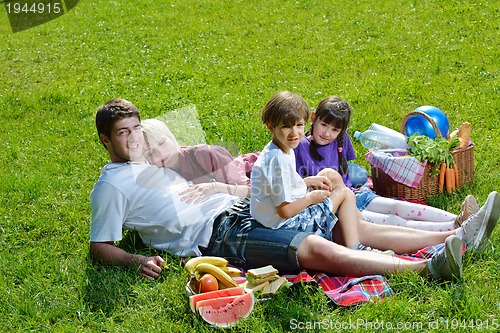 Image of Happy family playing together in a picnic outdoors