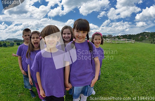 Image of happy kids group  have fun in nature