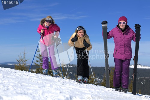 Image of winter season fun with group of girls