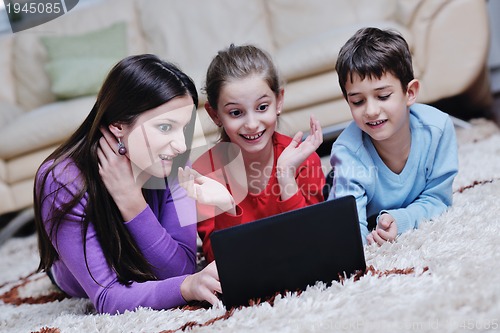 Image of happy young family have fun at home