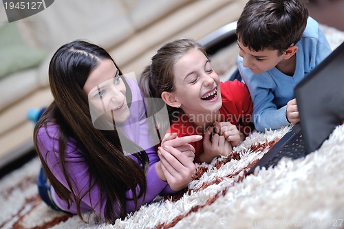 Image of happy young family have fun at home