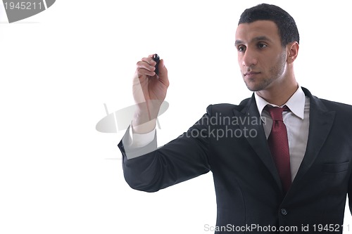 Image of business man draw with marker on empty space