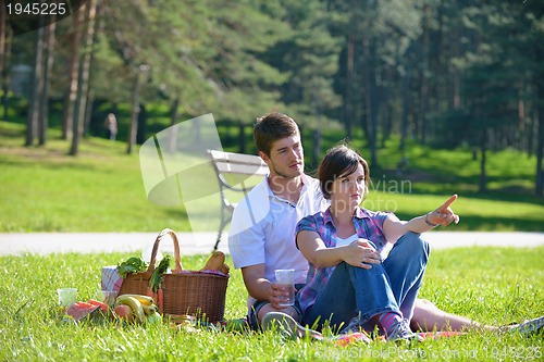 Image of happy young couple having a picnic outdoor