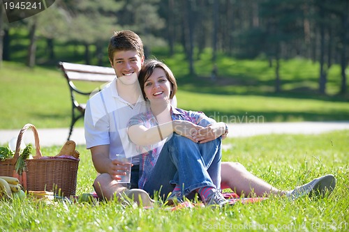 Image of happy young couple having a picnic outdoor