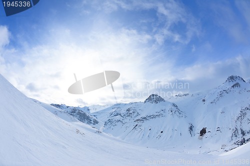 Image of High mountains under snow in the winter