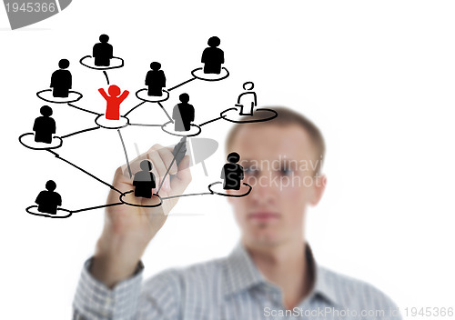 Image of business man draw cloud computing chart