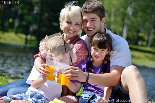 Image of Happy family playing together in a picnic outdoors