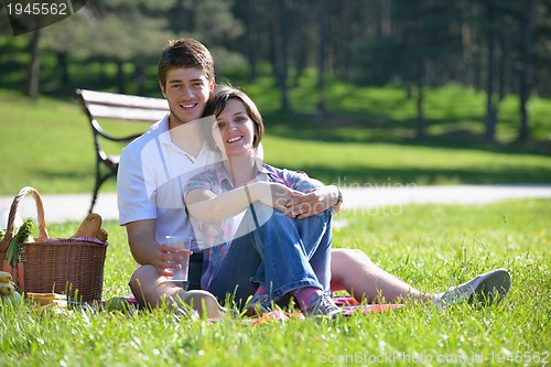 Image of happy young couple having a picnic outdoor