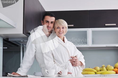 Image of young couple have fun in modern kitchen