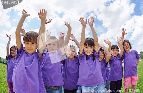 Image of happy kids group  have fun in nature