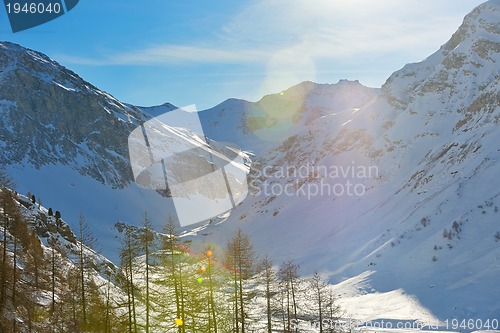 Image of High mountains under snow in the winter