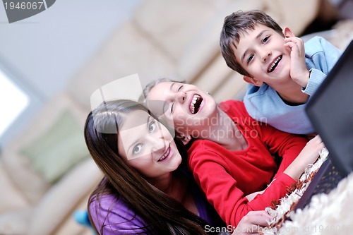 Image of happy young family have fun at home