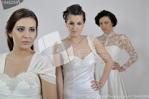 Image of portrait of a three beautiful woman in wedding dress