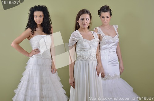 Image of portrait of a three beautiful woman in wedding dress