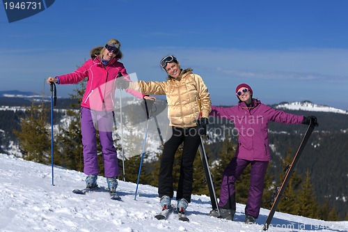 Image of winter season fun with group of girls