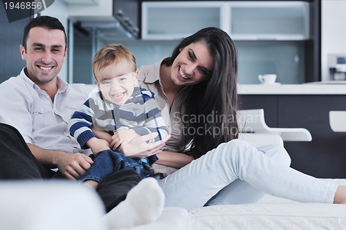 Image of happy young family have fun  at home