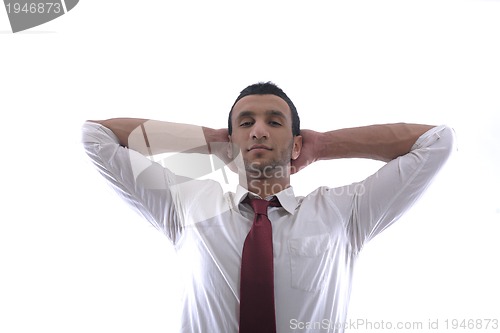 Image of business man with rope isolated on white background