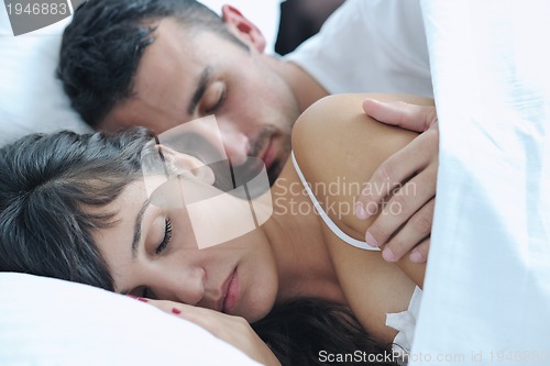 Image of young couple have good time in their bedroom