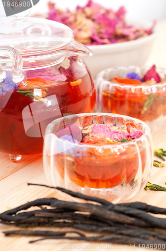 Image of Herbal natural floral tea infusion with dry flowers