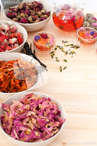 Image of Herbal natural floral tea infusion with dry flowers