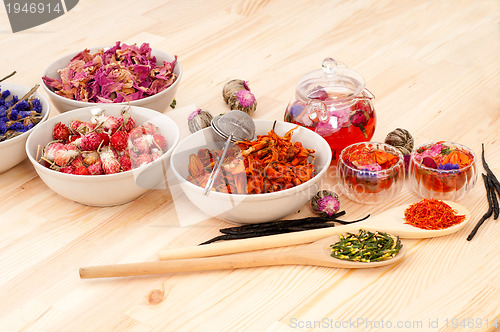 Image of Herbal natural floral tea infusion with dry flowers