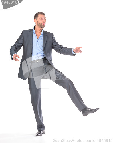 Image of Full length portrait dancing businessman