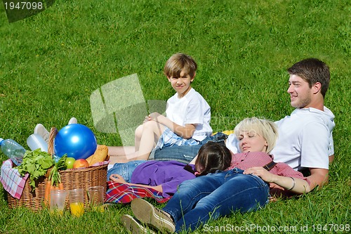 Image of Happy family playing together in a picnic outdoors