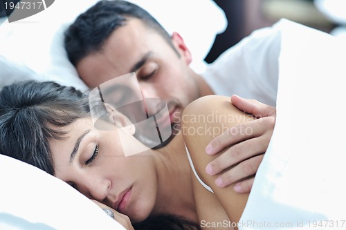 Image of young couple have good time in their bedroom