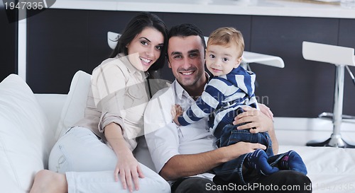 Image of happy young family have fun  at home