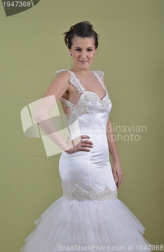 Image of Portrait of a beautiful woman dressed as a bride