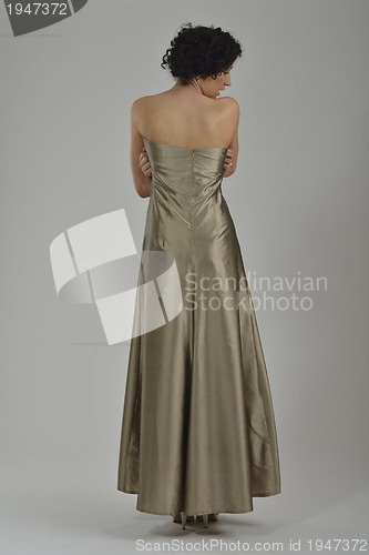 Image of elegant woman in fashionable dress posing in the studio