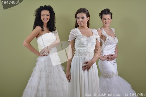 Image of portrait of a three beautiful woman in wedding dress