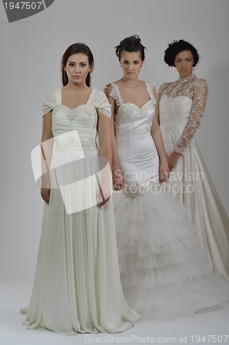 Image of portrait of a three beautiful woman in wedding dress