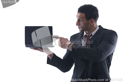 Image of business man work on mini laptop