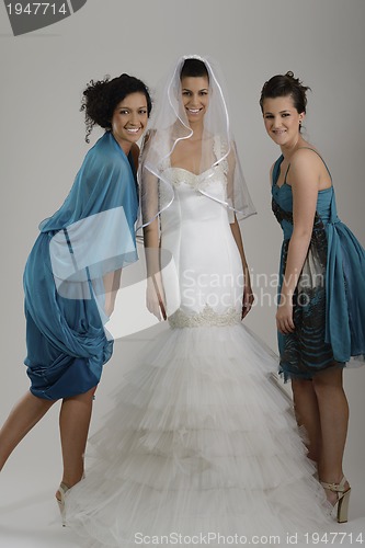 Image of portrait of a three beautiful woman in wedding dress